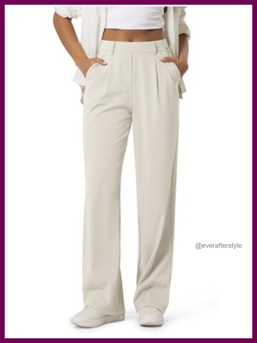 High-Rise Wide Leg Trousers Tailored Stretch Work Pants with Pockets